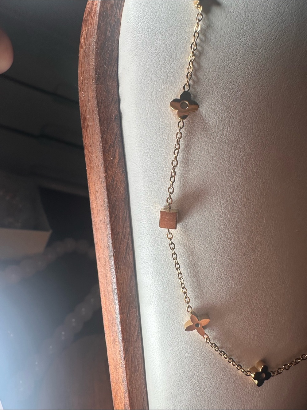 Fashion Jewelry Gold Clover & Cube Station Necklace - Picture 2 of 3
